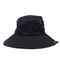 Detail of wide brim sun hat with breathable metal eyelets and adjustable chin drawstring - Adjustable / Black