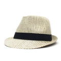 Classic mixed-color straw fedora hat with black ribbon for summer sun protection - 58cm / Off White