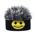 Funny smiley face knit headband with grey synthetic wig hair for hip hop party costumes - Smiley Gray