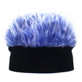 Detailed shot of blue faux fur wig hat with black knitted headband for costume parties - Adjustable / Black With White Tipped Blue