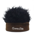 Bonnet drôle en fausse fourrure noire avec tricot marron et broderie Smile - Taille unique / Café Et Noir