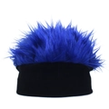 Funny black knitted beanie with vibrant royal blue spiky wig hair for costume party - Adjustable / Black & Royal Blue