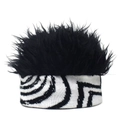 Detail of creative knit beanie with fluffy black faux fur wig top and geometric pattern band - M (56-58cm) / Fingerprint Pattern + Black Hair
