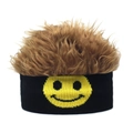 Funny smiley face knitted beanie with brown synthetic wig hair for hip hop party look - Smiley Brown