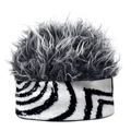 Creative wig beanie with fluffy grey faux hair and a geometric patterned knit headband - M (56-58cm) / Fingerprint Pattern + Gray Hair