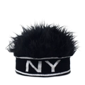 Dettaglio del berretto parrucca nero creativo con fascia in maglia con lettere NY bianche - Regolabile / NY Nero Nero