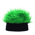 Funny neon green fuzzy wig beanie with black knitted cuff for parties and cosplay events - Adjustable / Black And Dark Green
