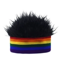 Dettaglio della fascia in maglia arcobaleno e dei soffici capelli neri del berretto spiritoso - Nero
