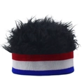 Gorro de punto a rayas con peluca negra y banda roja blanca azul estilo hip-hop - Rayado Rojo Azul + Peluca Negra