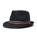 Summer black straw fedora hat with red, green and beige striped band for sun protection - Adjustable / Black