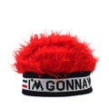 Dettaglio del top in pelliccia sintetica rossa e fascia in maglia su cappello hip-hop - Regolabile / Lettere IM + Rosso
