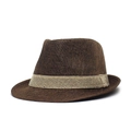 Classic dark brown linen fedora hat for travel with cream woven decorative band - Adjustable / Coffee
