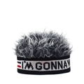 Dettaglio della fascia parrucca grigia con testo a maglia I'M GONNA per feste hip-hop - Regolabile / Lettere IM + Grigio