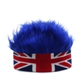 Detail der Perückenmütze mit blauem Kunstpelz und Union Jack Strick-Stirnband für Partys - Perückenmütze / Union Jack + Königsblau