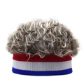 Detalle de gorro con peluca gris y banda de punto a rayas rojas blancas y azules - Rayado Rojo Azul + Peluca Café