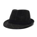 Klassischer dunkelgrauer Streifen-Fedora für Herren mit schwarzem Ripsband-Verzier - Verstellbar / Braun