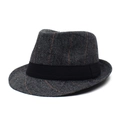 Klassischer dunkelgrauer Fedora-Hut mit Fischgrätenmuster und orangen Streifen - Verstellbar / Grau