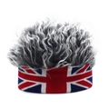 Gestricktes Stirnband mit UK Flagge und kreativer grauweißer lockiger Kunsthaar Perücke - Perückenmütze / Union Jack + Gray