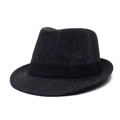Dunkelgrauer Herren Fedora Hut mit Fischgrätmuster und schwarzem Zierband aus Filz - Verstellbar / Schwarz