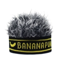 Grappige gebreide muts met grijs kunsthaar en zwarte hoofdband met BananaPun-logo - Verstelbaar / Banaan Zwart + Grijs