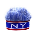 Dettaglio del berretto con parrucca blu e fascia in maglia NY con finiture rosse - Regolabile / NY Blu Blu con Punte Bianche