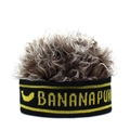 Detail van Banana Punch gebreide hoofdband met grijze pruik van imitatiebont voor hip-hop - Verstelbaar / Banaan Zwart + Koffie