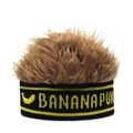 Detail van eigenzinnige hiphop gebreide hoofdband met pluizig bruin synthetisch pruikhaar - Verstelbaar / Banaan Zwart + Bruin