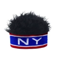 Dettaglio macro della fascia NY in maglia con capelli sintetici neri e righe colorate - Regolabile / NY Blu Nero