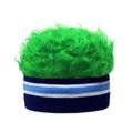 Primer plano de pelo sintético verde neón y la textura de la banda de punto a rayas - Rayado Azul Blanco + Peluca Verde