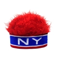 Berretto creativo a maglia con parrucca rossa e logo NY ricamato su fascia a righe - Regolabile / NY Blu Rosso