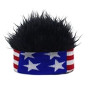 Detail of fun wig headband with US flag pattern and black spiky synthetic fiber hair - Wig Hat / Stars and Stripes + Black