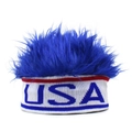 Dettaglio fascia per capelli con parrucca USA blu e fascia in maglia a righe colorate - Regolabile / USA Blu Reale