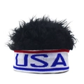 Dettaglio fascia in maglia USA con parrucca riccia nera integrata per tifosi di sport - Regolabile / USA Nero