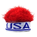 Dettaglio cappello con parrucca rossa e scritta USA blu su fascia bianca a maglia - Regolabile / USA Rosso