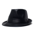 Classic black PU leather fedora hat for men with decorative band and curved brim - Adjustable / Black