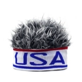 Dettaglio della fascia in maglia USA con parrucca grigia per tifosi e feste - Regolabile / USA Grigio