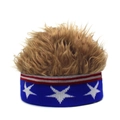 Funny American flag knitted headband with fuzzy brown wig hair for cosplay party and sports - Wig Hat / Circle of Stars + Brown