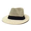 Chapeau fedora classique en paille de papier beige avec ruban noir pour le soleil d'été - Réglable / Beige Foncé