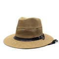 Sombrero fedora de paja caqui transpirable para hombre con malla y correa ajustable - Caqui oscuro