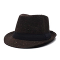 Classic dark brown fedora jazz hat with colorful flecks and a black decorative ribbon - Coffee