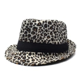 Classic leopard print fedora hat with black decorative band for women and men fashion - Adjustable / Off White