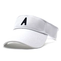 White sun visor hat with black embroidered letter A on cotton twill athletic cap - One Size / White (A)