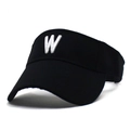 Detail of black sun visor featuring white W embroidery and breathable cotton fabric - One Size