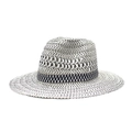 Classic black and white woven straw sun hat with checkered band and wide brim - Adjustable / White