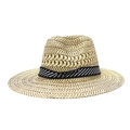 Classic beige woven straw sun hat with black and white striped ribbon for summer beach vacation - Adjustable / Khaki
