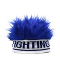 Macro view of blue spiked wig hair and white knitted Fighting letter headband details - Sapphire Blue