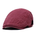 Berretto piatto vintage bordeaux da uomo in cotone lavato con cuciture di alta qualità - Regolabile / Borgogna