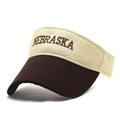 Dettaglio delle lettere NEBRASKA ricamate su visiera parasole in cotone bicolore - Taglia unica / Beige con Ala Caffè