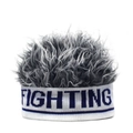 Fighting letter embroidered white knit beanie with silver grey synthetic hair wig - Gray