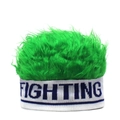 Funny green wig beanie with white knit headband featuring FIGHTING letters text - Green
